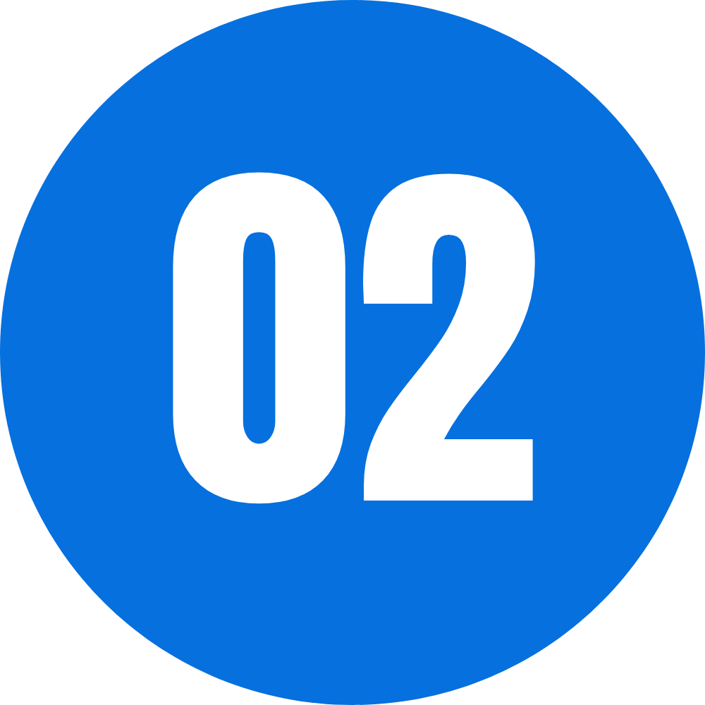 Step 2 of referral program, a blue circle with white number 02, indicating the second step in a process, Seattle, WA.