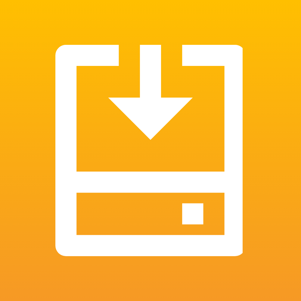 White download icon on orange background. Referral Program benefits with easy downloads. Seattle, WA.