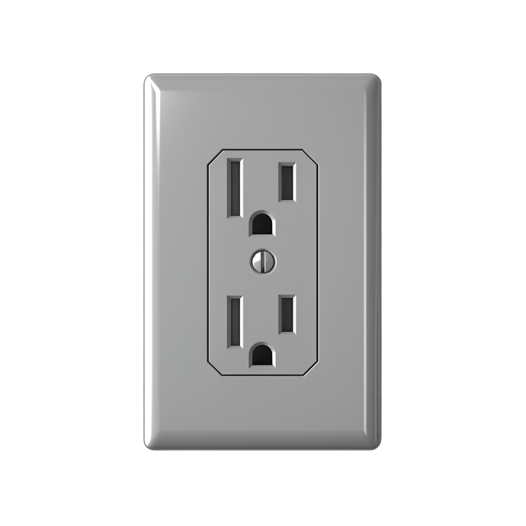 Close-up of a standard gray electrical outlet, showcasing electrical installation and safety in Seattle, WA residential wiring.