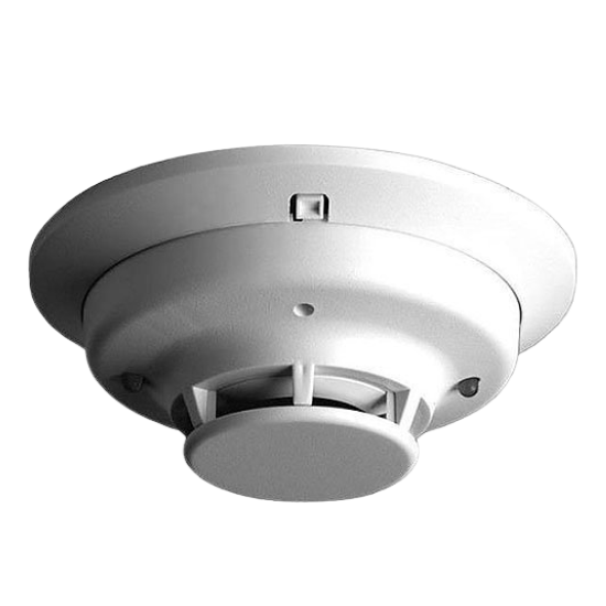 Close-up of a white smoke detector, an electrical safety device, mounted on the ceiling. Essential for early fire detection in Seattle, WA.