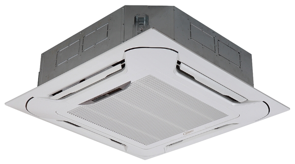 Ceiling-mounted ductless mini split system for efficient home climate control. Consider a ductless mini split installation for your home.