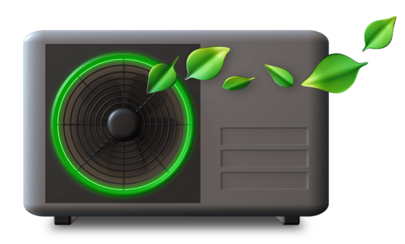Eco-friendly HVAC unit in Kent, WA, with green leaves symbolizing fresh air and environmental consciousness. Sustainable climate control solutions.
