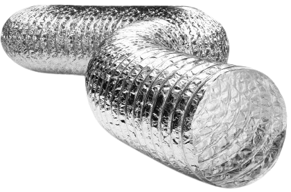 Flexible silver ductwork design and installation example. Ideal for HVAC systems in Seattle, WA. Ductwork for ventilation and air conditioning.