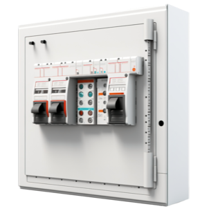 Close-up of a SPAN Panel showcasing its design and functionality, highlighting circuit breakers and electrical components for home energy mgmt.