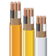 Three electrical cables of different sizes, showing copper wiring, for a whole home rewiring project. Different wire gauges in Seattle, WA.