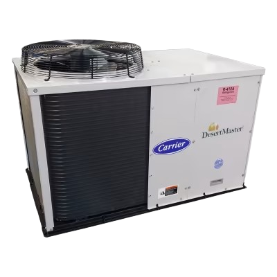 Carrier DesertMaster Air Handler. This air conditioning unit features a top-mounted fan and a durable, weather-resistant design for efficient cooling.
