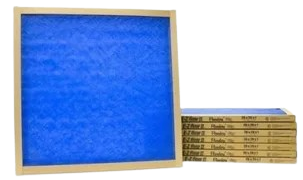 A stack of Home Air Filters with blue filter media, designed to improve indoor air quality and HVAC system efficiency in Seattle, WA.