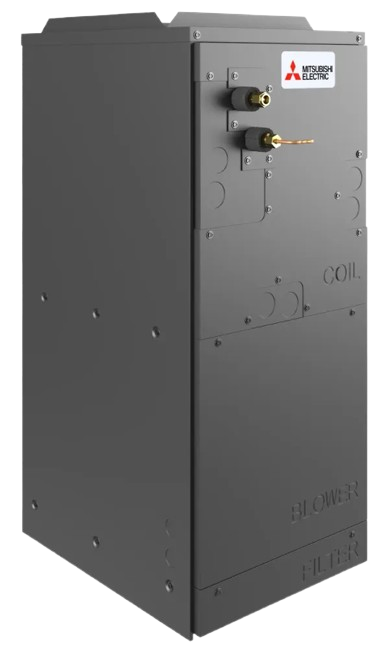 Mitsubishi Electric air handler unit, designed for efficient air distribution. Features coil, blower, and filter sections for top performance.