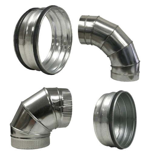Metal ductwork components arranged to showcase the possibilities of ductwork design and installation for your HVAC system, Seattle, WA.