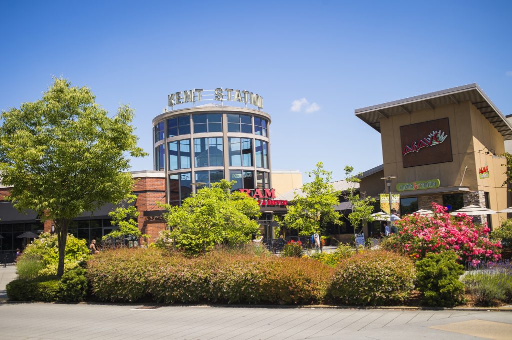 Kent Station shopping center building in Kent, WA. Consider Whole Home Rewiring for your home's safety and efficiency, especially in older homes.